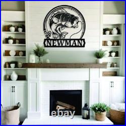 Personalized Bass Fishing Metal Sign Dad Father’s Day Monogram Gift
