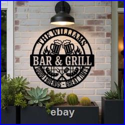 Personalized Family Bar and Grill Metal Sign Custom Outdoor BBQ Decor