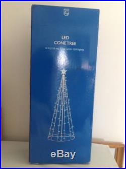 Phillips 6′ Blue LED Lighted Indoor Outdoor Xmas Cone Tree Yard Decoration NIB