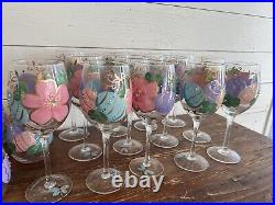 Pier1 27 Piece Glass Goblets, Cups, & Pitcher- Handpainted Spring Easter Eggs