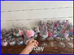 Pier1 27 Piece Glass Goblets, Cups, & Pitcher- Handpainted Spring Easter Eggs