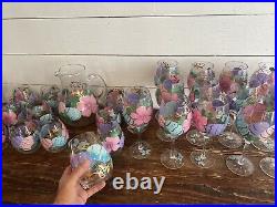 Pier1 27 Piece Glass Goblets, Cups, & Pitcher- Handpainted Spring Easter Eggs