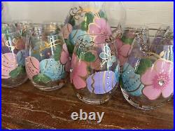 Pier1 27 Piece Glass Goblets, Cups, & Pitcher- Handpainted Spring Easter Eggs