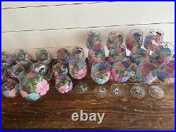 Pier1 27 Piece Glass Goblets, Cups, & Pitcher- Handpainted Spring Easter Eggs