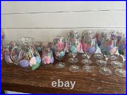 Pier1 27 Piece Glass Goblets, Cups, & Pitcher- Handpainted Spring Easter Eggs