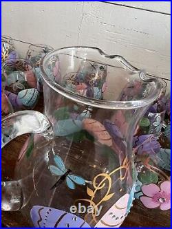 Pier1 27 Piece Glass Goblets, Cups, & Pitcher- Handpainted Spring Easter Eggs