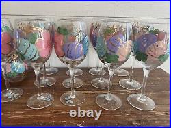 Pier1 27 Piece Glass Goblets, Cups, & Pitcher- Handpainted Spring Easter Eggs