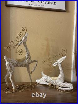 Pier 1 Capiz and Metal Reindeer Set Rare Vintage Glitter EUC