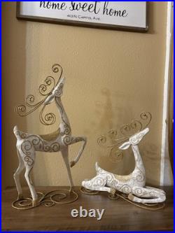 Pier 1 Capiz and Metal Reindeer Set Rare Vintage Glitter EUC