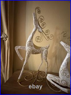 Pier 1 Capiz and Metal Reindeer Set Rare Vintage Glitter EUC