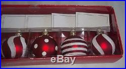 Pier 1 Christmas Place Car Holders NIB Red Ornament Balls White Glitter Set of 6