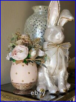 Pier 1 GLAM EASTER Ivory Capiz Bunny & Faux Floral Arrangement NWT HTF SOLD OUT