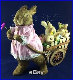 Pier 1 Sisal Natural Bunny Heidi & Babies in Cart Bunnies Jute Straw Figures NIB