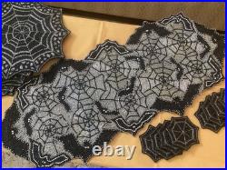 Pier 1 & Spooky Nights Beaded Spider Web Placemats, Coasters, Runner Set Of 17