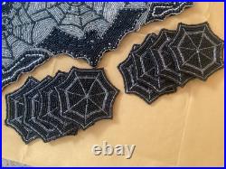 Pier 1 & Spooky Nights Beaded Spider Web Placemats, Coasters, Runner Set Of 17