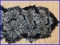 Pier 1 & Spooky Nights Beaded Spider Web Placemats, Coasters, Runner Set Of 17