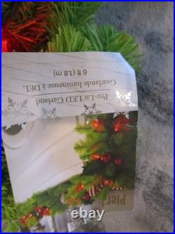 Pier One 1 Christmas green lit LED garland with balls 6′ New w tag