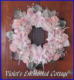 Pink Christmas Wreath, Shabby Chic, Cottage, Victorian