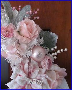 Pink Christmas Wreath, Shabby Chic, Cottage, Victorian