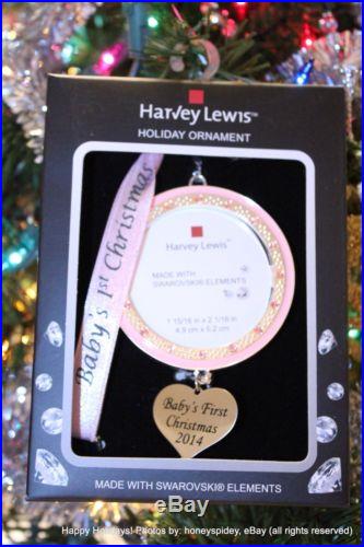 Pink Frame Baby's First Christmas 2014 Harvey Lewis Swarovski Ornament Metal