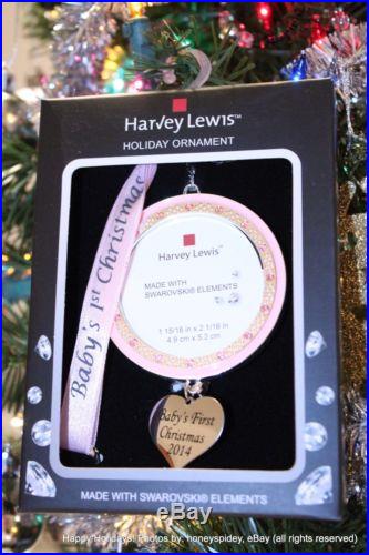 Pink Frame Baby's First Christmas 2014 Harvey Lewis Swarovski Ornament Metal