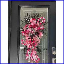 Pink Halloween Swag Wreath For Front Door, With BOO Sign