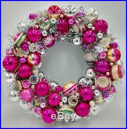 Pink & Silver Sparkle Vintage Splendor Christmas Ornament Wreath