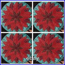 Poinsettia Beaded 15 Charger Christmas settings Set of 4 NWT by Nicole Miller