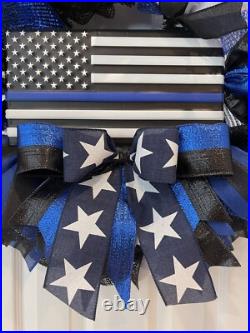 Police Wreath, Back the Blue Wreath, Law Enforcement, white, black & blue wreath