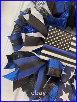 Police Wreath, Back the Blue Wreath, Law Enforcement, white, black & blue wreath