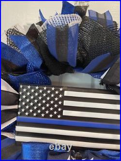 Police Wreath, Back the Blue Wreath, Law Enforcement, white, black & blue wreath