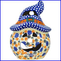 Polish Pottery Jack O Lantern Candle Holder 14 Halloween Leaves