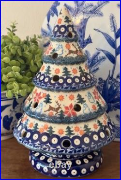 Polish Pottery UNIKAT Christmas Tree Luminary 10 Boleslawiec Reindeer Snowman Polish Pottery UNIKAT Christmas Tree Luminary 10 Boleslawiec Reindeer Snowman