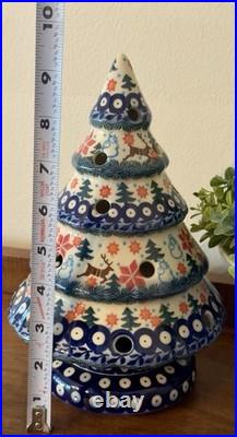 Polish Pottery UNIKAT Christmas Tree Luminary 10 Boleslawiec Reindeer Snowman Polish Pottery UNIKAT Christmas Tree Luminary 10 Boleslawiec Reindeer Snowman