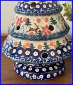 Polish Pottery UNIKAT Christmas Tree Luminary 10 Boleslawiec Reindeer Snowman Polish Pottery UNIKAT Christmas Tree Luminary 10 Boleslawiec Reindeer Snowman