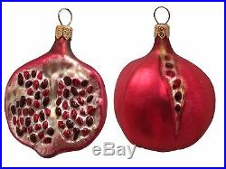 Pomegranate Fruit Polish Blown Glass Christmas Ornament Set of 2 Decorations