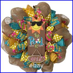 Pool Is Open Burlap Deco Mesh Summer Wreath