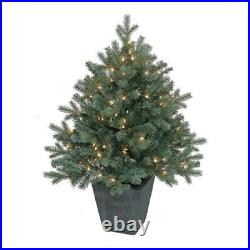 Potted Artificial Prelit Blue Spruce Tree 36