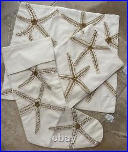 Pottery Barn 3P CAICOS EMBROIDERED STARFISH PILLOW COVERS & CHRISTMAS STOCKING