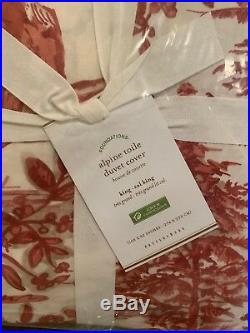 Pottery Barn ALPINE TOILE King Duvet RED Christmas Deer Stag New Woodland Cabin