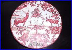 Pottery Barn Alpine Toile Reindeer Christmas Dinner Plates Red S/8 Brand New