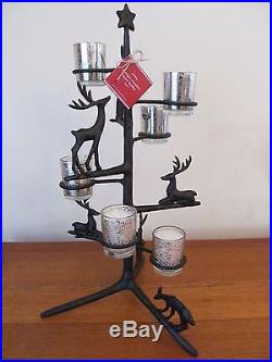 Pottery Barn Antique Bronze Reindeer Votive Christmas Tree, New