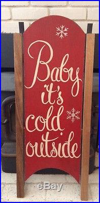 Pottery Barn Baby It's Cold Outside Sled Wall Art Holiday NWT Large