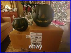 Pottery Barn Black Mini & Small Pumpkin Candle Holder HALLOWEEN New in Box