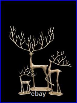 Pottery Barn Brass Reindeer Set of 3 Christmas Decor Holiday Gold Deer Figurines