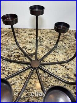 Pottery Barn Bronze Round Metal Candle Holder Candelabra Centerpiece RETIRED