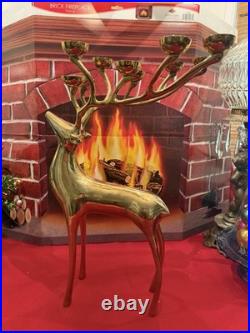 Pottery Barn Candelabra Brass Reindeer 10 Candle Holder 20 In Box Christmas