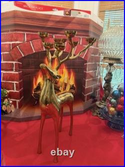 Pottery Barn Candelabra Brass Reindeer 10 Candle Holder 20 In Box Christmas