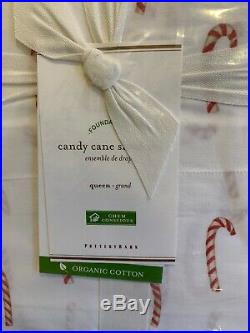 Pottery Barn Candy Cane Organic Queen Size Sheet Set Holiday Christmas Bedding