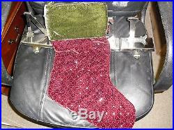 Pottery Barn Christmas Holiday Red and Green Velvet Sequin Stocking & NOEL hooks